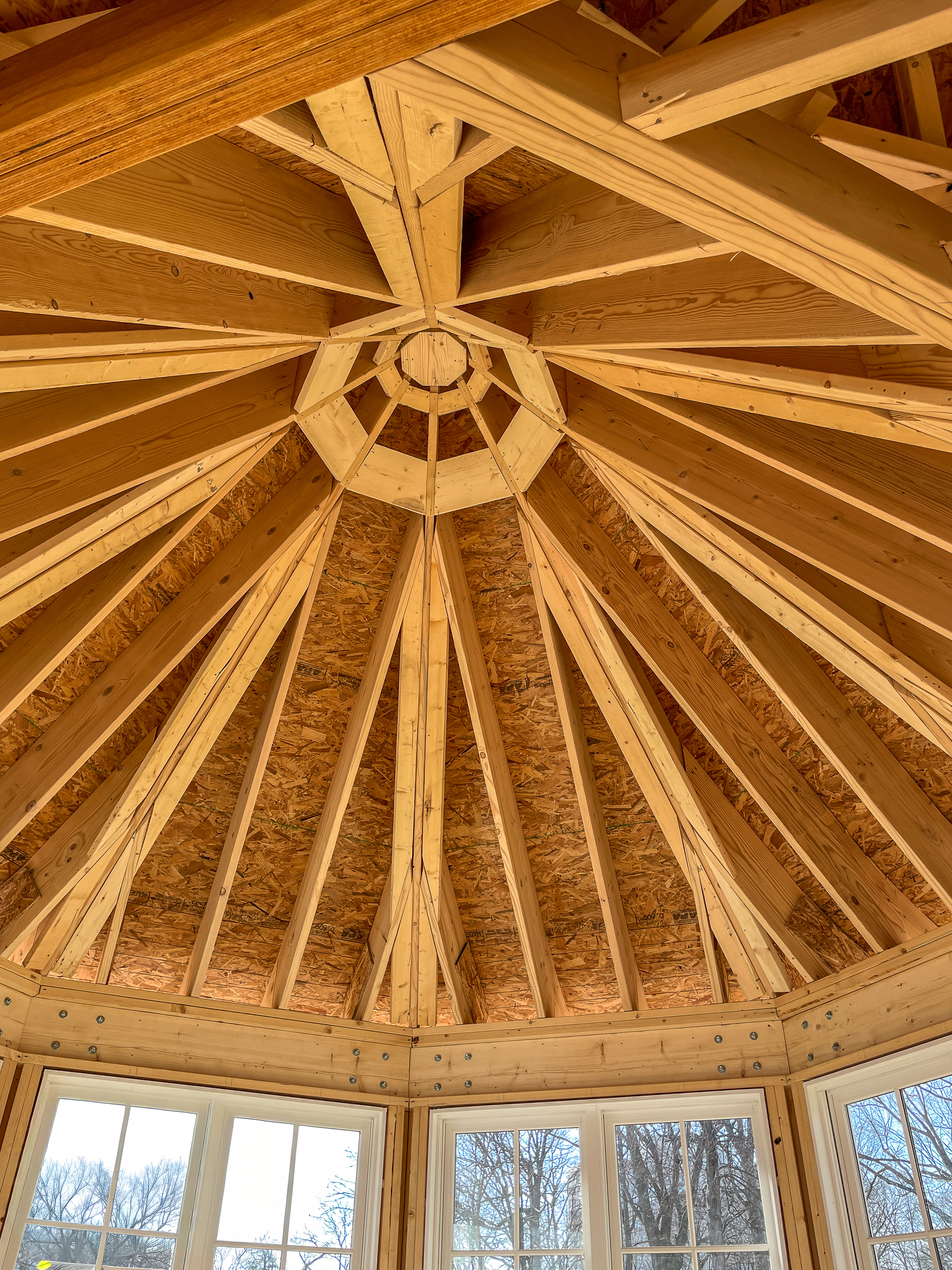 Octagonal roof framing of a home under construction